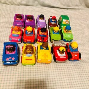 Lot of 15 Fisher-Price Little People Cars & Figures Vintage & Modern Mixed Set